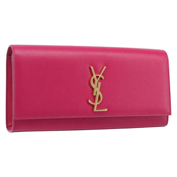 Saint Laurent Cassandra Clutch Bag Leather Pink Gold Tone 326079 Auth 209225V
