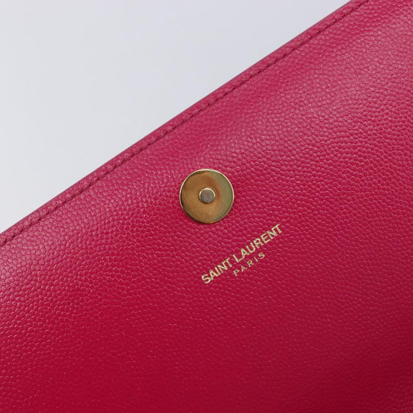 Saint Laurent Cassandra Clutch Bag Leather Pink Gold Tone 326079 Auth 209225V
