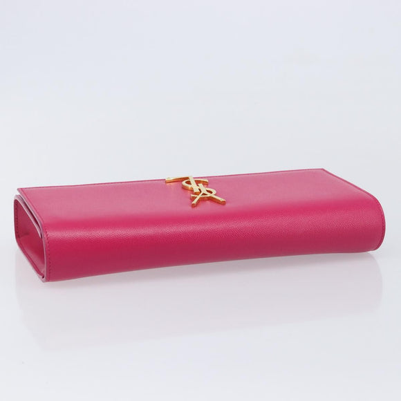 Saint Laurent Cassandra Clutch Bag Leather Pink Gold Tone 326079 Auth 209225V
