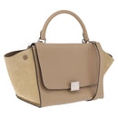 CELINE Trapeze Small Hand Bag Leather Beige Silver Auth 209241A-1