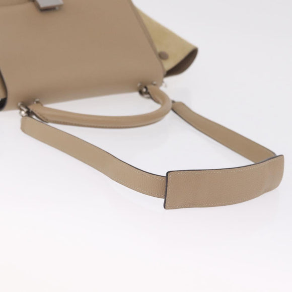 CELINE Trapeze Small Hand Bag Leather Beige Silver Auth 209241A
