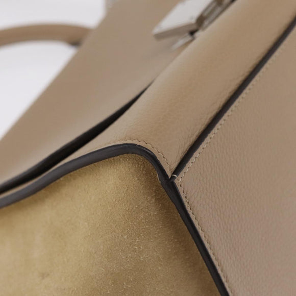 CELINE Trapeze Small Hand Bag Leather Beige Silver Auth 209241A