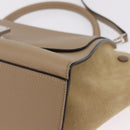 CELINE Trapeze Small Hand Bag Leather Beige Silver Auth 209241A-14