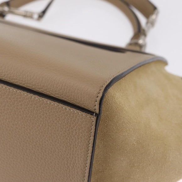 CELINE Trapeze Small Hand Bag Leather Beige Silver Auth 209241A