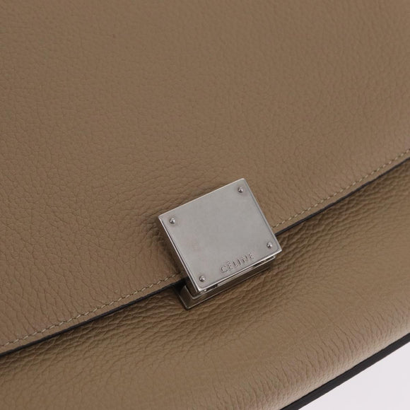 CELINE Trapeze Small Hand Bag Leather Beige Silver Auth 209241A