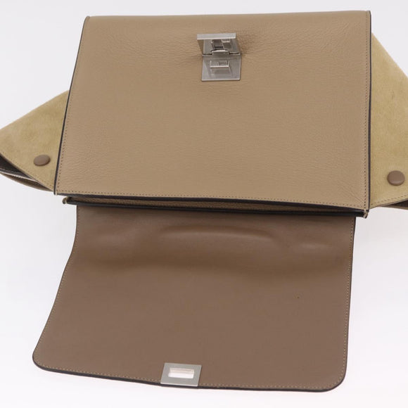 CELINE Trapeze Small Hand Bag Leather Beige Silver Auth 209241A