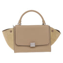 CELINE Trapeze Small Hand Bag Leather Beige Silver Auth 209241A-2