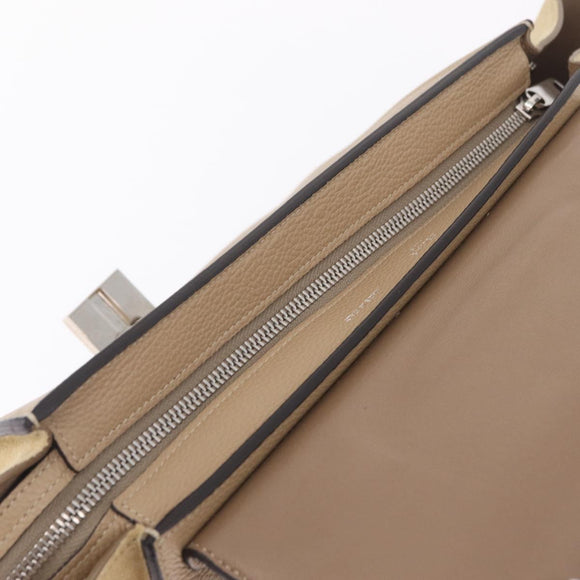 CELINE Trapeze Small Hand Bag Leather Beige Silver Auth 209241A