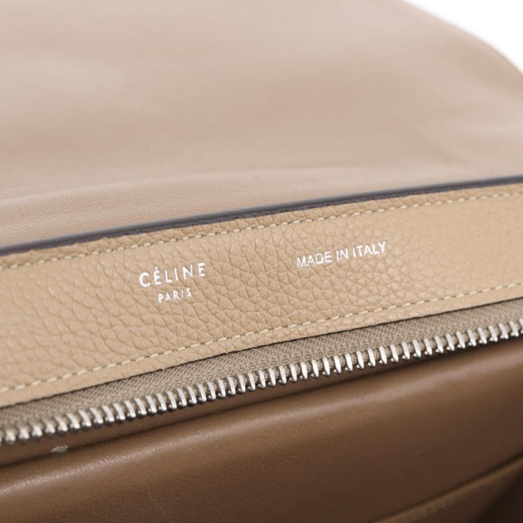 CELINE Trapeze Small Hand Bag Leather Beige Silver Auth 209241A