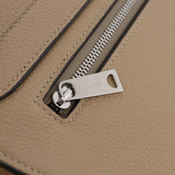 CELINE Trapeze Small Hand Bag Leather Beige Silver Auth 209241A