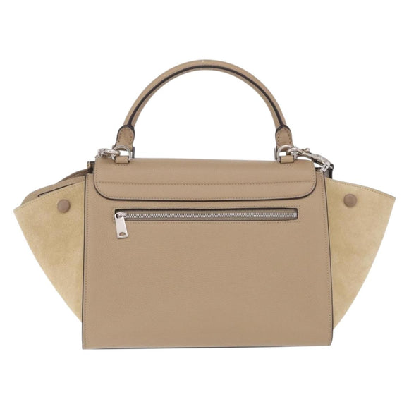 CELINE Trapeze Small Hand Bag Leather Beige Silver Auth 209241A