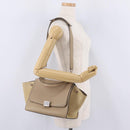 CELINE Trapeze Small Hand Bag Leather Beige Silver Auth 209241A-32