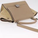 CELINE Trapeze Small Hand Bag Leather Beige Silver Auth 209241A-7