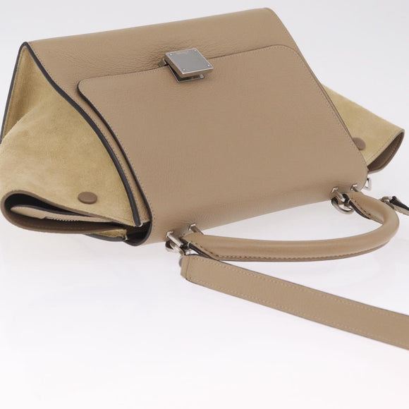 CELINE Trapeze Small Hand Bag Leather Beige Silver Auth 209241A