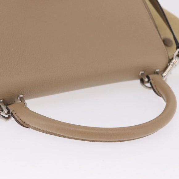 CELINE Trapeze Small Hand Bag Leather Beige Silver Auth 209241A