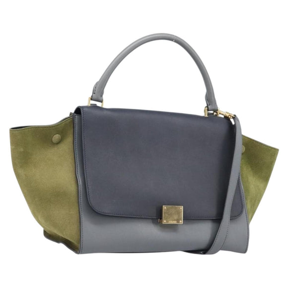 CELINE Trapeze Medium Hand Bag Leather Gray Gold Tone Auth 209242A