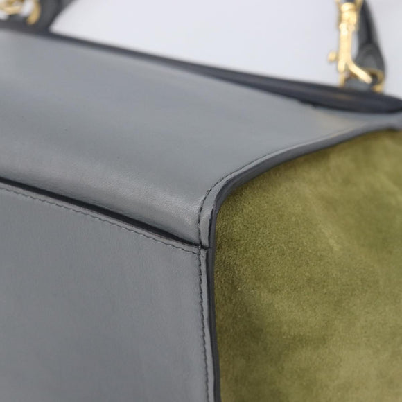 CELINE Trapeze Medium Hand Bag Leather Gray Gold Tone Auth 209242A