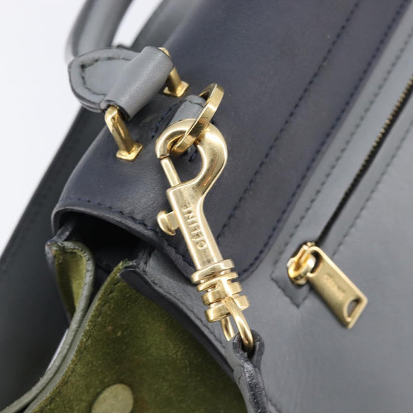 CELINE Trapeze Medium Hand Bag Leather Gray Gold Tone Auth 209242A