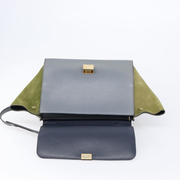 CELINE Trapeze Medium Hand Bag Leather Gray Gold Tone Auth 209242A