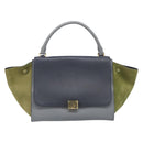 CELINE Trapeze Medium Hand Bag Leather Gray Gold Tone Auth 209242A-2