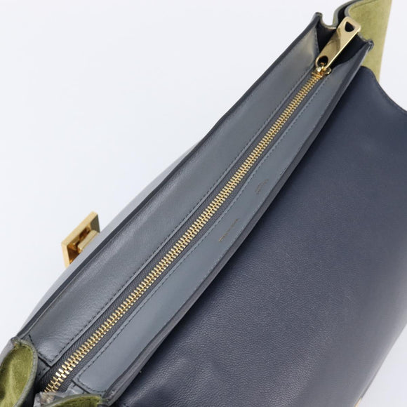 CELINE Trapeze Medium Hand Bag Leather Gray Gold Tone Auth 209242A