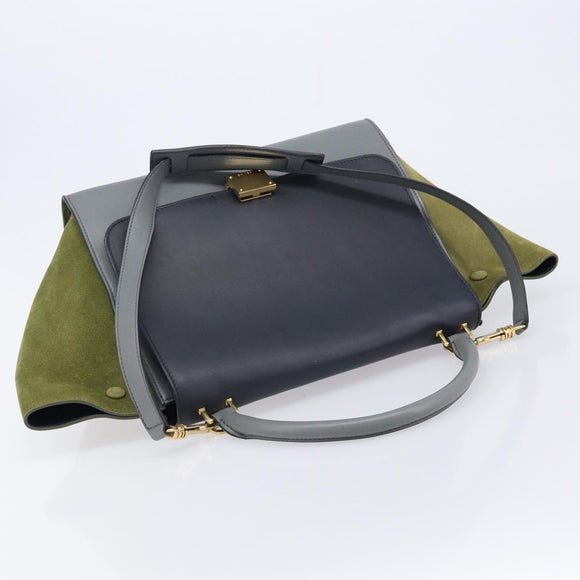 CELINE Trapeze Medium Hand Bag Leather Gray Gold Tone Auth 209242A