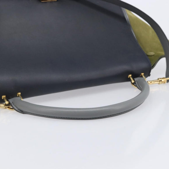 CELINE Trapeze Medium Hand Bag Leather Gray Gold Tone Auth 209242A
