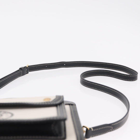 BURBERRY Hand Bag Canvas 2way White Black Auth 209256V