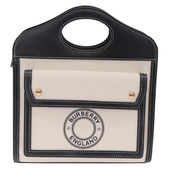 BURBERRY Hand Bag Canvas 2way White Black Auth 209256V