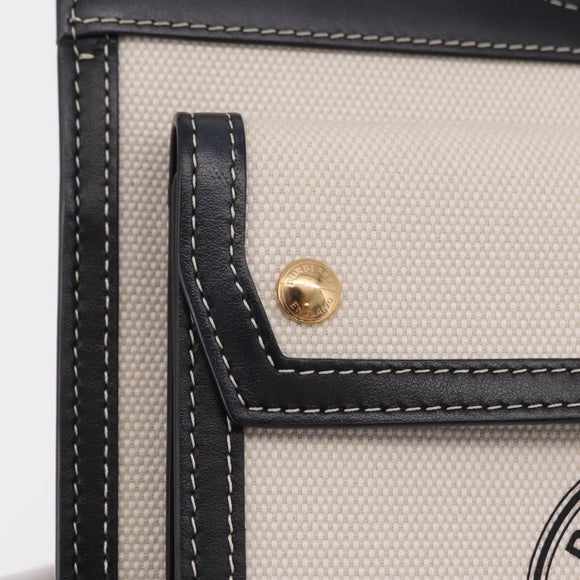BURBERRY Hand Bag Canvas 2way White Black Auth 209256V