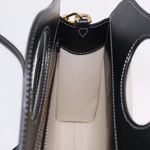 BURBERRY Hand Bag Canvas 2way White Black Auth 209256V