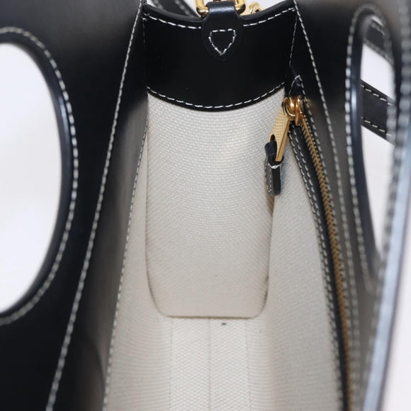 BURBERRY Hand Bag Canvas 2way White Black Auth 209256V
