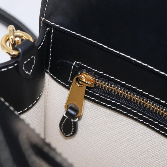 BURBERRY Hand Bag Canvas 2way White Black Auth 209256V
