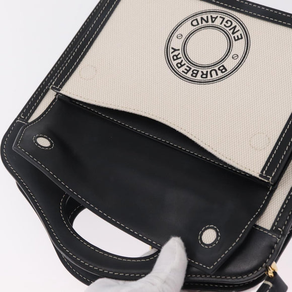 BURBERRY Hand Bag Canvas 2way White Black Auth 209256V
