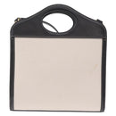 BURBERRY Hand Bag Canvas 2way White Black Auth 209256V-2