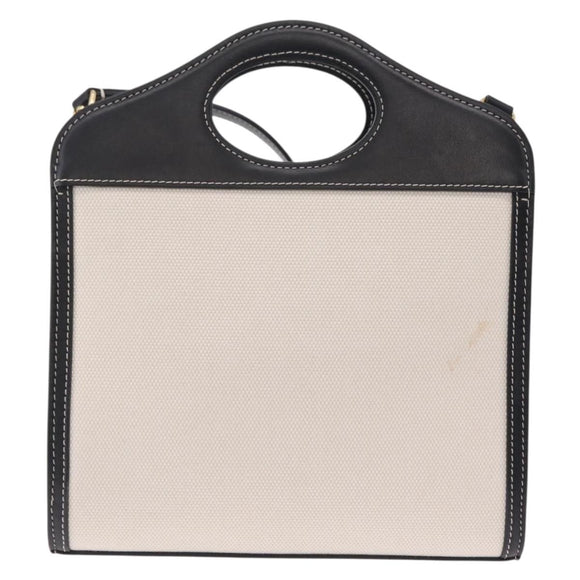 BURBERRY Hand Bag Canvas 2way White Black Auth 209256V