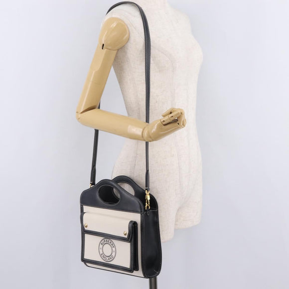 BURBERRY Hand Bag Canvas 2way White Black Auth 209256V