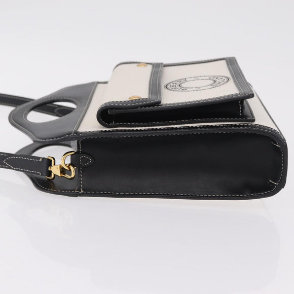 BURBERRY Hand Bag Canvas 2way White Black Auth 209256V