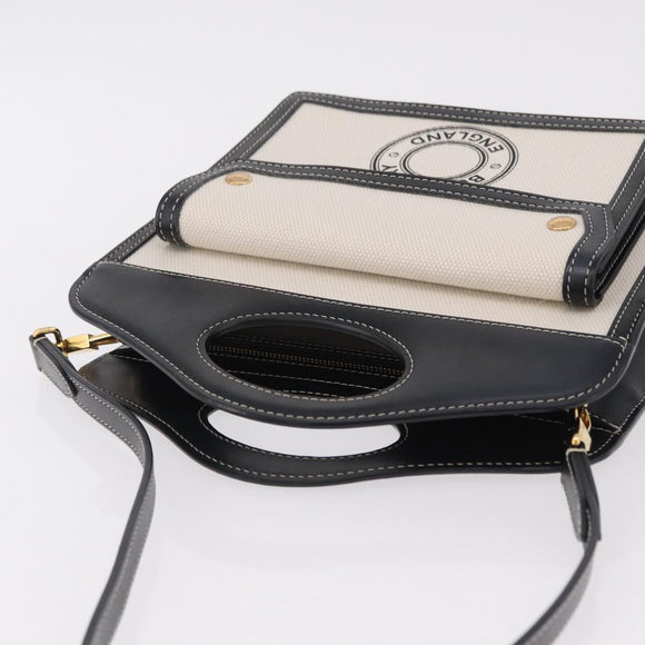 BURBERRY Hand Bag Canvas 2way White Black Auth 209256V