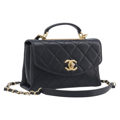 CHANEL Matelasse Trendy CC Chain Bag Lamb Skin Black Gold CC Auth 209257SAM