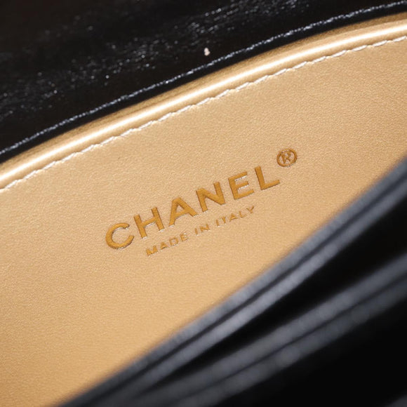 CHANEL Matelasse Trendy CC Chain Bag Lamb Skin Black Gold CC Auth 209257SAM