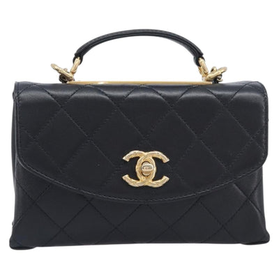 CHANEL Matelasse Trendy CC Chain Bag Lamb Skin Black Gold CC Auth 209257SAM - 0