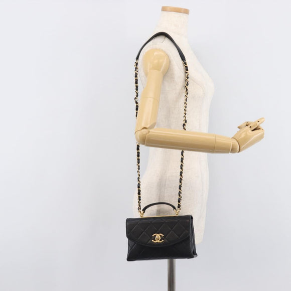 CHANEL Matelasse Trendy CC Chain Bag Lamb Skin Black Gold CC Auth 209257SAM