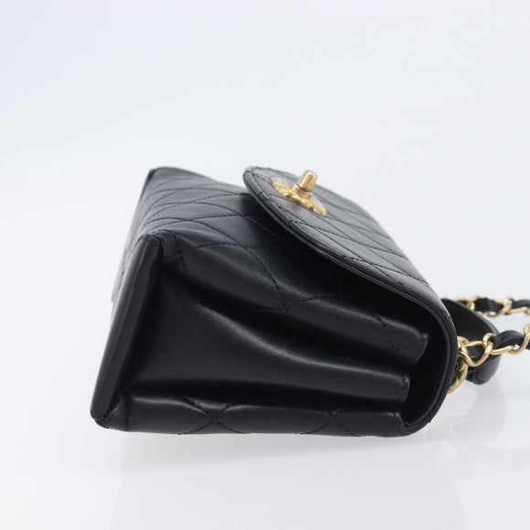 CHANEL Matelasse Trendy CC Chain Bag Lamb Skin Black Gold CC Auth 209257SAM