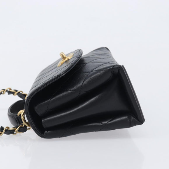 CHANEL Matelasse Trendy CC Chain Bag Lamb Skin Black Gold CC Auth 209257SAM