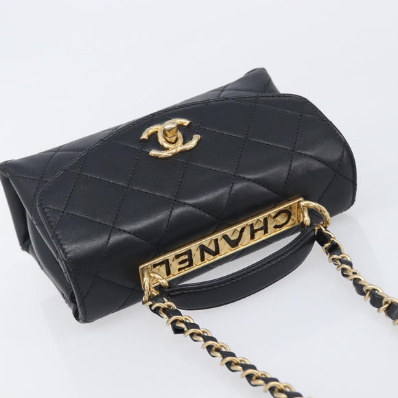CHANEL Matelasse Trendy CC Chain Bag Lamb Skin Black Gold CC Auth 209257SAM