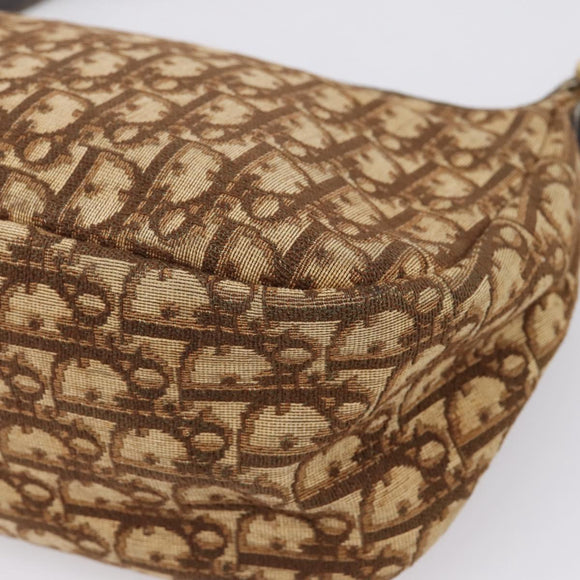 Christian Dior Trotter Canvas Shoulder Bag Brown Gold Auth 209259