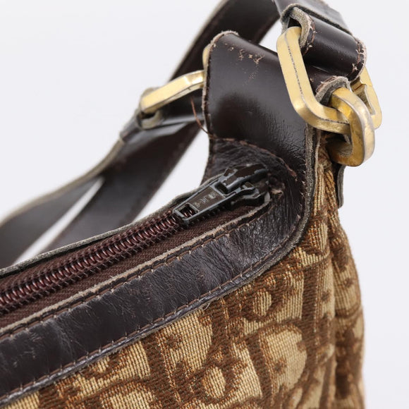 Christian Dior Trotter Canvas Shoulder Bag Brown Gold Auth 209259