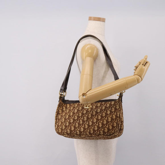 Christian Dior Trotter Canvas Shoulder Bag Brown Gold Auth 209259