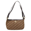 Christian Dior Trotter Canvas Shoulder Bag Brown Gold Auth 209259-13